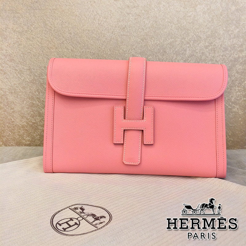 安妮的收藏*Hermès 夢幻逸品 29cm 玫瑰粉色手拿包 JIGE